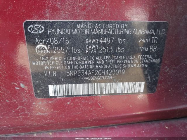 5NPE34AF2GH423019 Hyundai Sonata Limited