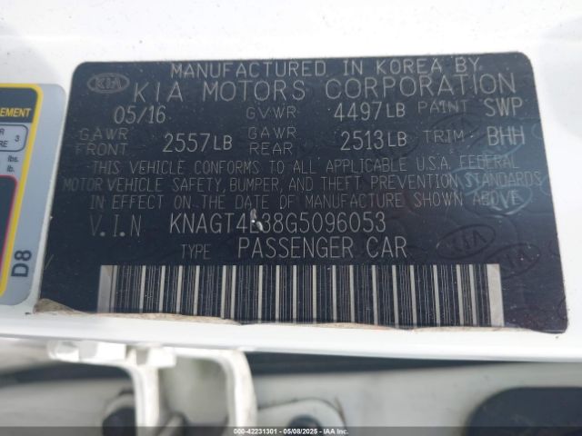 KNAGT4L38G5096053 KIA Optima Lx