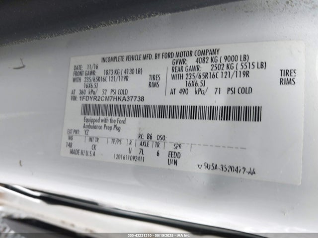 1FDYR2CM7HKA37738 Ford Transit-250
