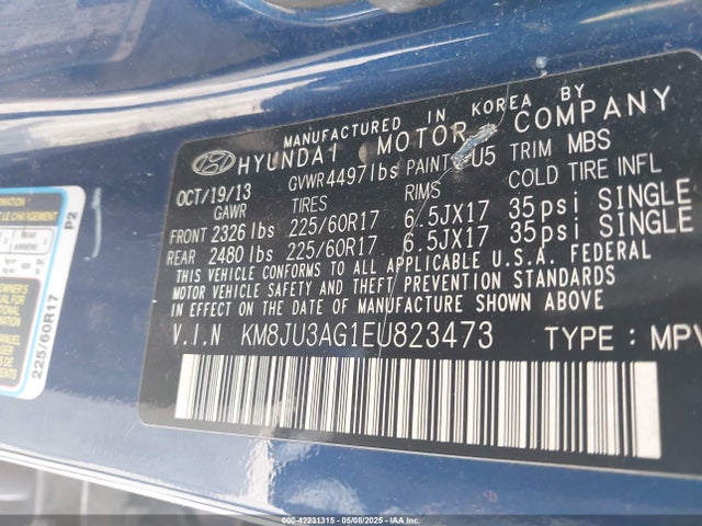 KM8JU3AG1EU823473 Hyundai Tucson Gls/limited/se
