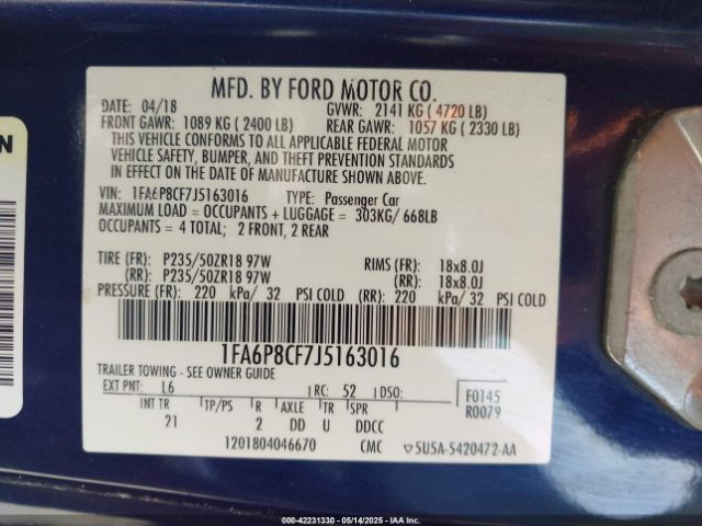 2018 FORD MUSTANG 1FA6P8CF7J5163016 Photo 8