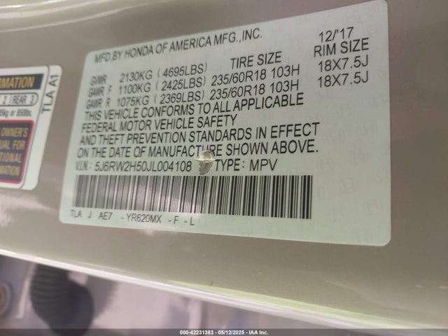 5J6RW2H50JL004108 Honda CR-V EX