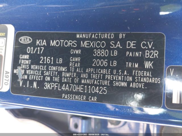 3KPFL4A70HE110425 KIA FORTE S