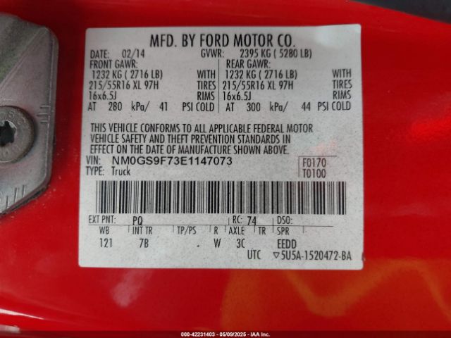 NM0GS9F73E1147073 Ford Transit Connect Xlt
