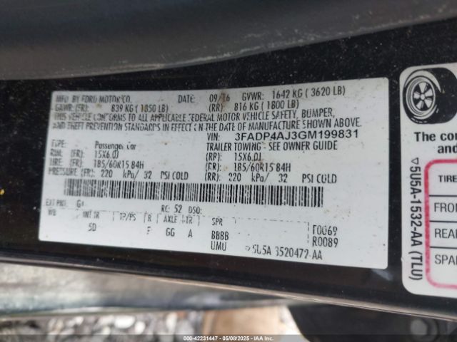 3FADP4AJ3GM199831 Ford FIESTA S