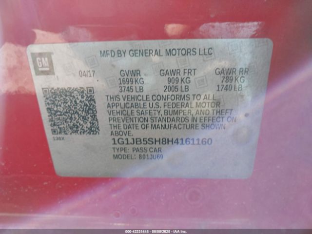 1G1JB5SH8H4161160 Chevrolet Sonic Ls Auto