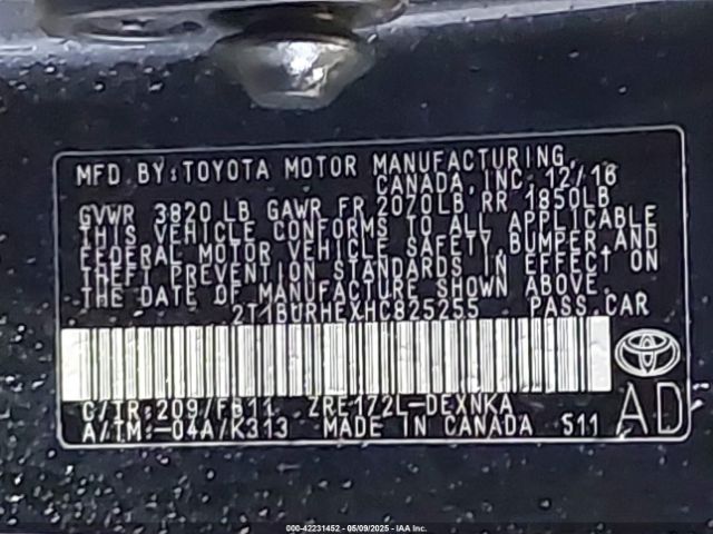 2T1BURHEXHC825255 Toyota COROLLA LE