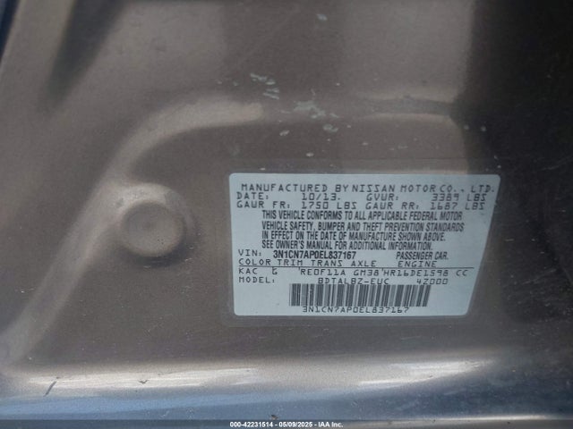 3N1CN7AP0EL837167 Nissan Versa 1.6 Sv