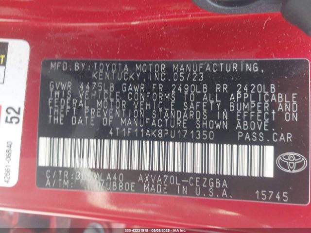 4T1F11AK8PU171350 Toyota CAMRY XLE