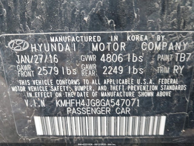 KMHFH4JG8GA547071 Hyundai Azera Limited