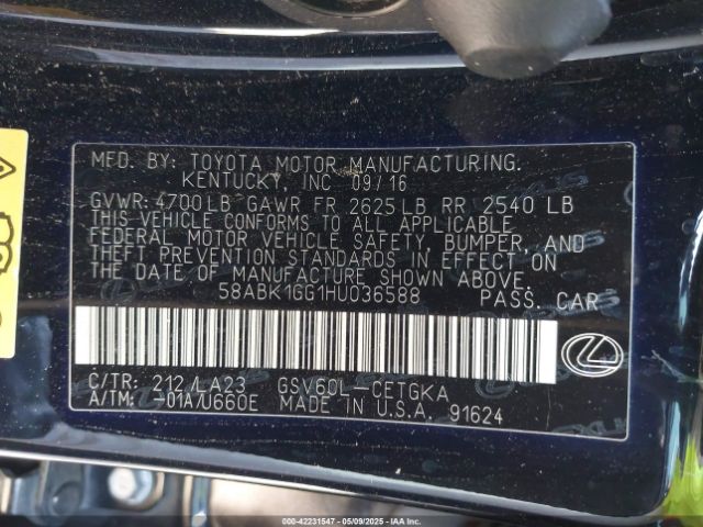 58ABK1GG1HU036588 Lexus ES 350