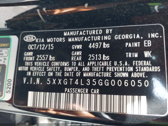 5XXGT4L35GG006050 KIA Optima Lx