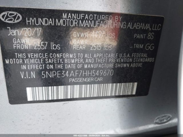 5NPE34AF7HH549670 Hyundai Sonata Limited