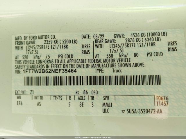 1FT7W2B62NEF35464 Ford F-250 Xl