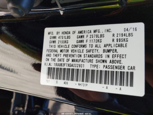 19UUB3F7XGA002801 Acura Tlx V6 Advance
