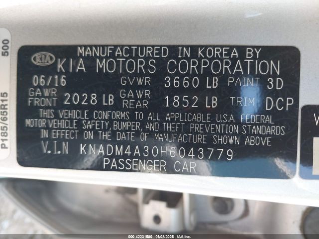 KNADM4A30H6043779 KIA RIO LX