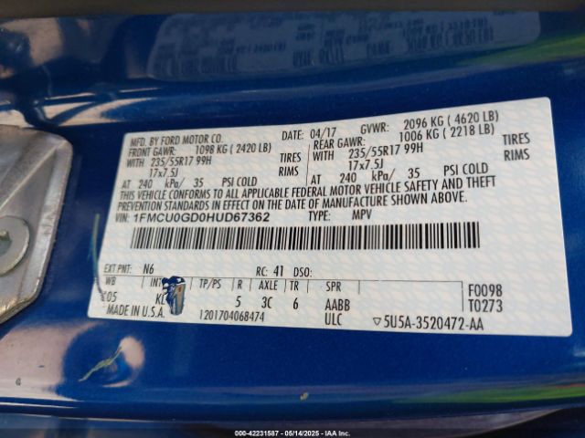 1FMCU0GD0HUD67362 Ford ESCAPE SE