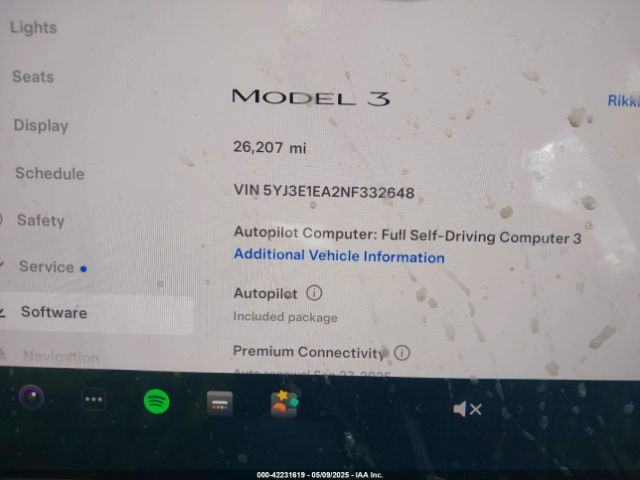 5YJ3E1EA2NF332648 Tesla Model 3 Rear-wheel Drive