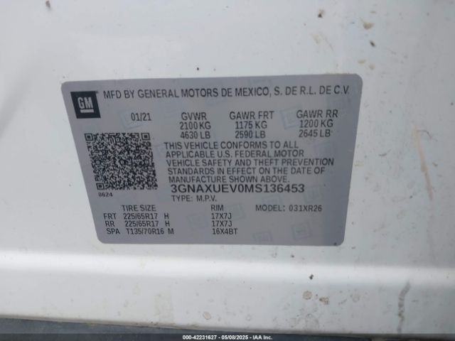 3GNAXUEV0MS136453 Chevrolet Equinox Awd Lt