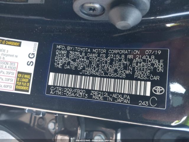 JTDEPRAE0LJ065428 Toyota COROLLA LE