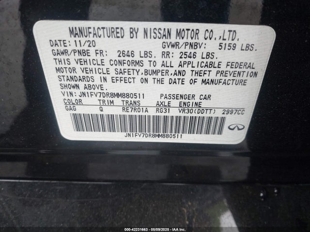 JN1FV7DR8MM880511 Infiniti 3.0l tt