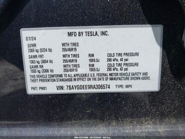 7SAYGDEE9RA306574 Tesla 2024