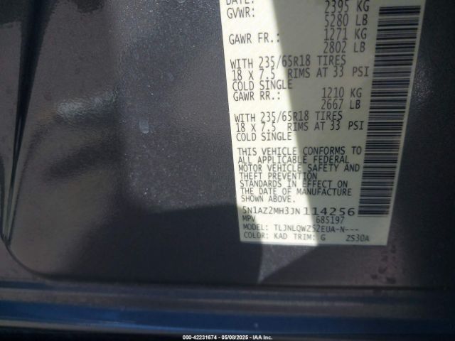 5N1AZ2MH3JN114256 Nissan MURANO SV