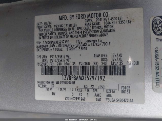 2014 FORD MUSTANG 1ZVBP8AMXE5297192 Photo 8