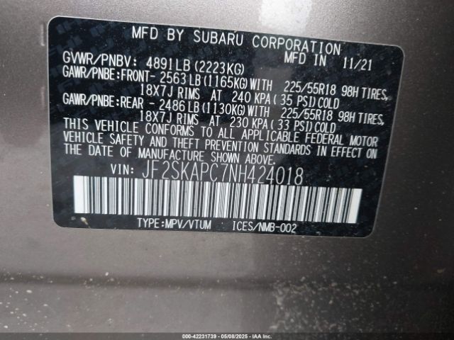 JF2SKAPC7NH424018 Subaru Forester Limited