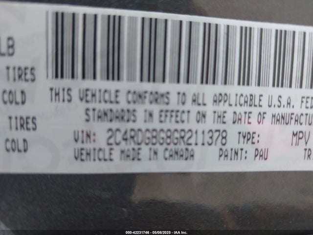 2C4RDGBG8GR211378 Dodge Grand Caravan American Value Pkg