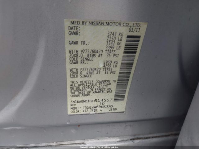 2011 NISSAN ARMADA 5N1BA0ND1BN614557 Photo 8