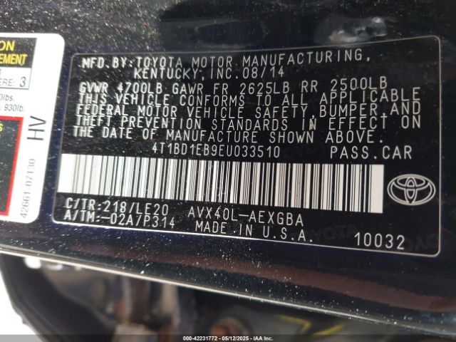 4T1BD1EB9EU033510 Toyota Avalon Hybrid Xle Touring