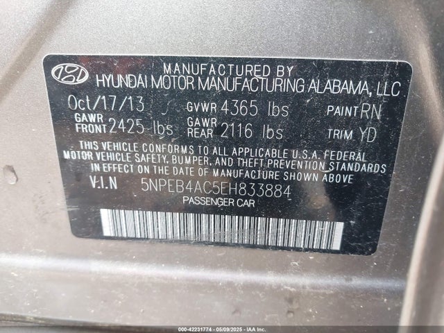 5NPEB4AC5EH833884 Hyundai SONATA GLS