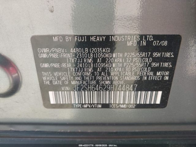 2009 SUBARU FORESTER JF2SH64629H744847 Photo 8
