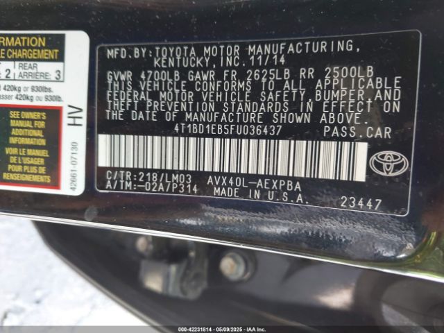 4T1BD1EB5FU036437 Toyota Avalon Hybrid/prem/tour/ltd