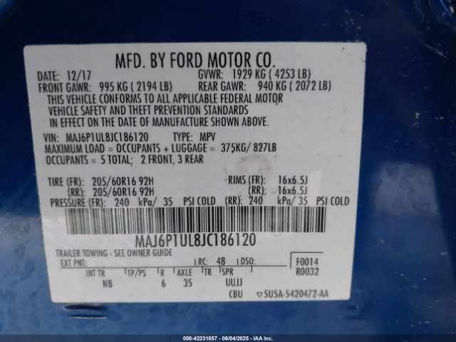 2018 FORD ECOSPORT MAJ6P1UL8JC186120 Photo 8