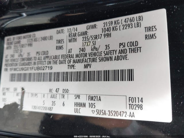 1FMCU9GX1FUB02719 Ford ESCAPE SE