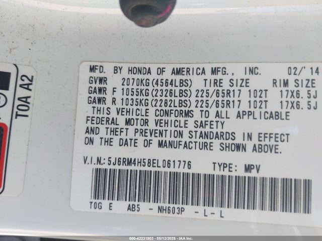 5J6RM4H58EL061776 Honda CR-V EX