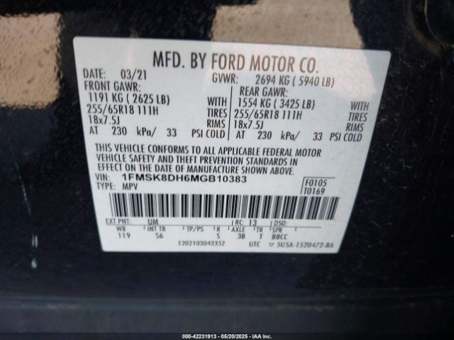 2021 FORD EXPLORER 1FMSK8DH6MGB10383 Photo 8