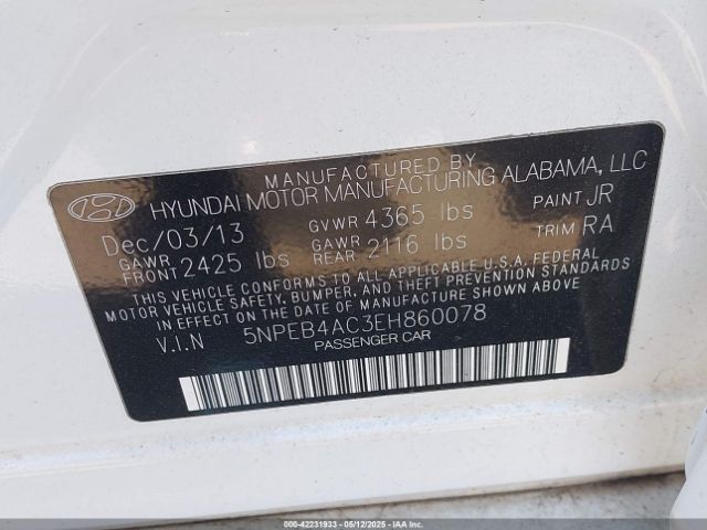 5NPEB4AC3EH860078 Hyundai SONATA GLS