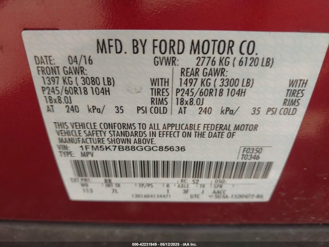 1FM5K7B88GGC85636 Ford Explorer
