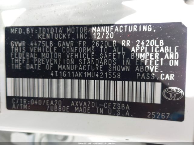 2021 TOYOTA CAMRY 4T1G11AK1MU421558 Photo 8