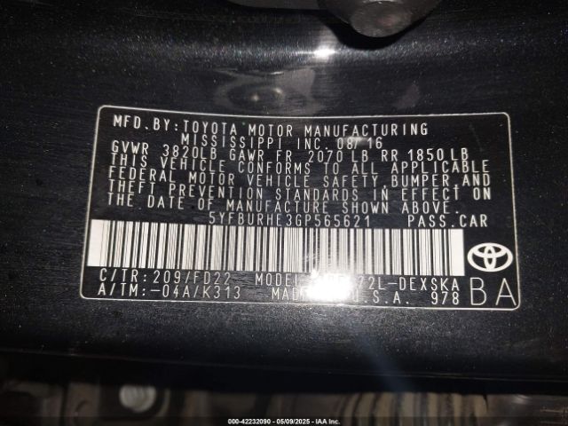 5YFBURHE3GP565621 Toyota Corolla S Plus