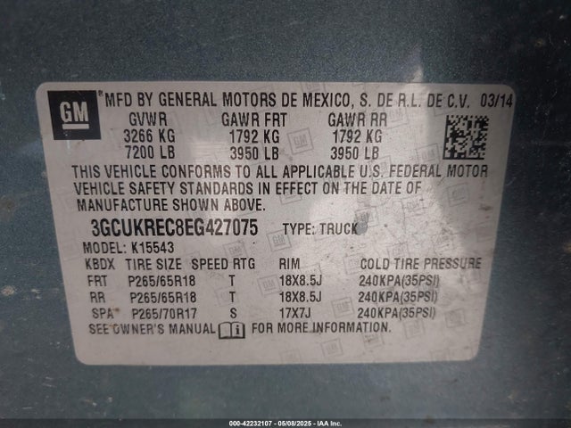 3GCUKREC8EG427075 Chevrolet Silverado 1500 1lt
