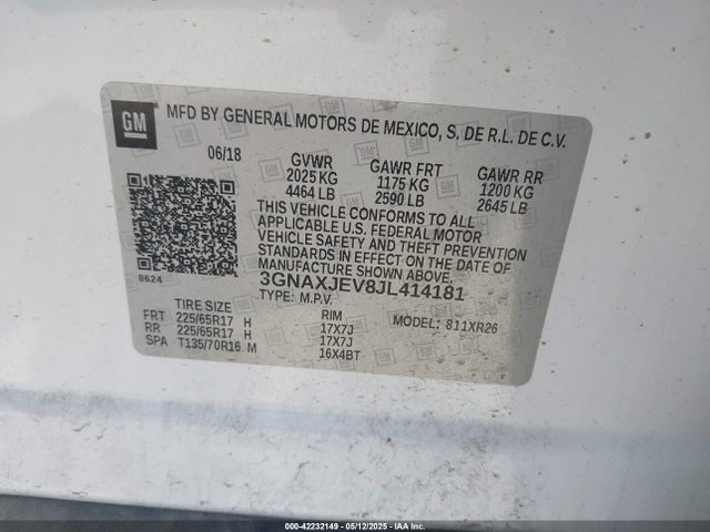 3GNAXJEV8JL414181 Chevrolet EQUINOX LT