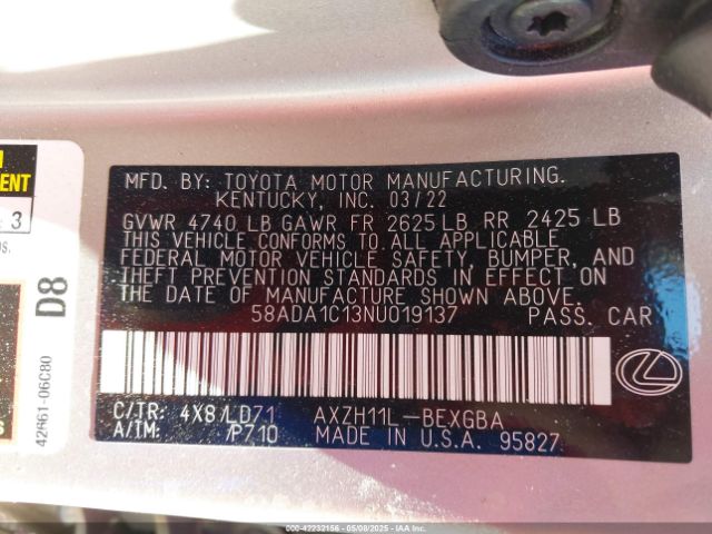 58ADA1C13NU019137 Lexus ES 300H