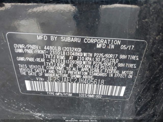 JF2SJAEC2JH405618 Subaru Forester 2.5i Premium