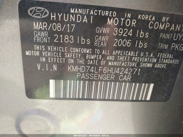KMHD74LF6HU424271 Hyundai ELANTRA SE