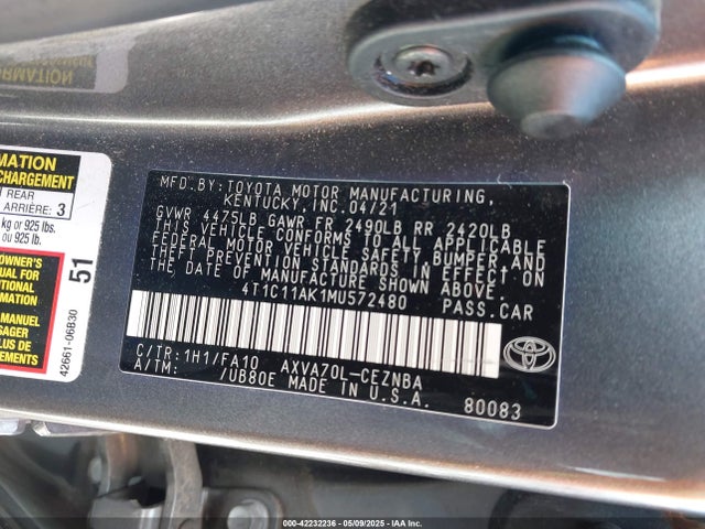4T1C11AK1MU572480 Toyota a25a-fks