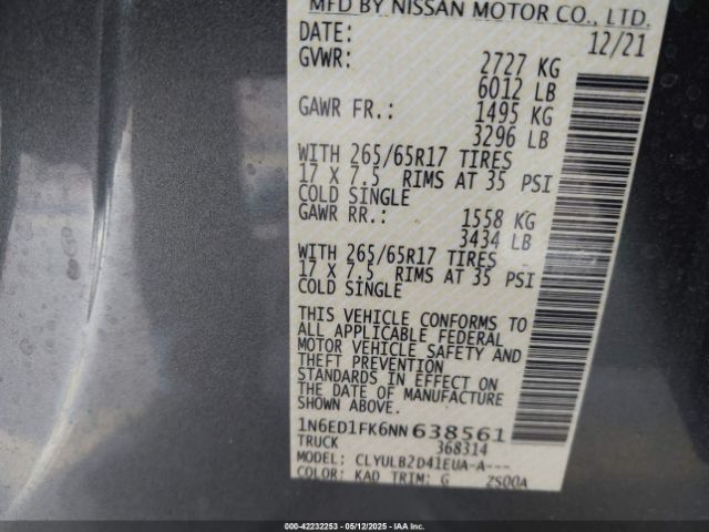 2022 NISSAN FRONTIER 1N6ED1FK6NN638561 Photo 8